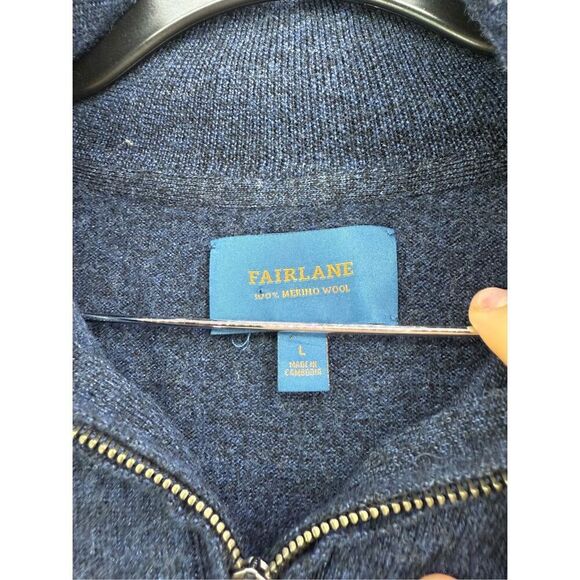 Fairlane Mens Blue Long Sleeve 1/4 Zip Merino Wool Pullover Sweater Size Large - Picture 3 of 8